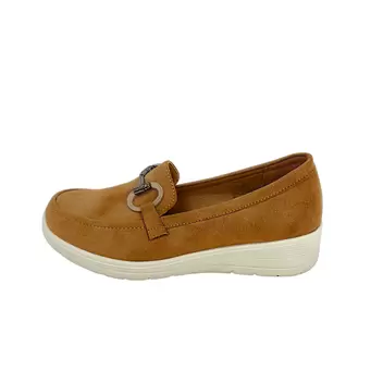 Cushion Walk Comfort Wedge Loafers with Chain Detail - Camel