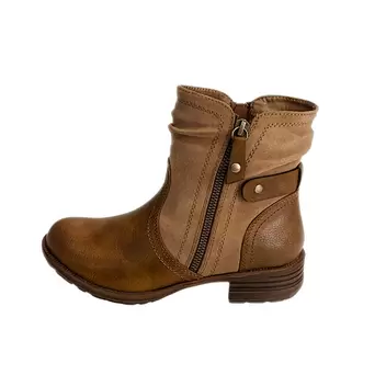 Cushion Walk Combo Ankle Boots with Side Zip Detail - Brown/Taupe