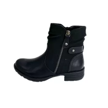 Cushion Walk Combo Ankle Boots with Side Zip Detail - Black