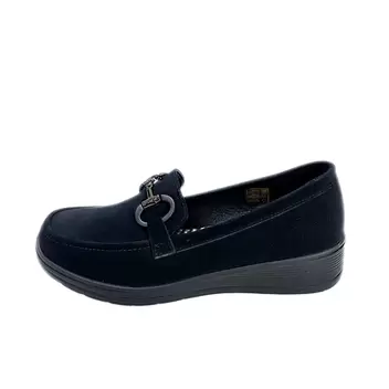 Cushion Walk Comfort Wedge Loafers with Chain Detail - Black