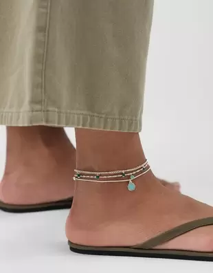 3-Pack Stone Charm Anklets