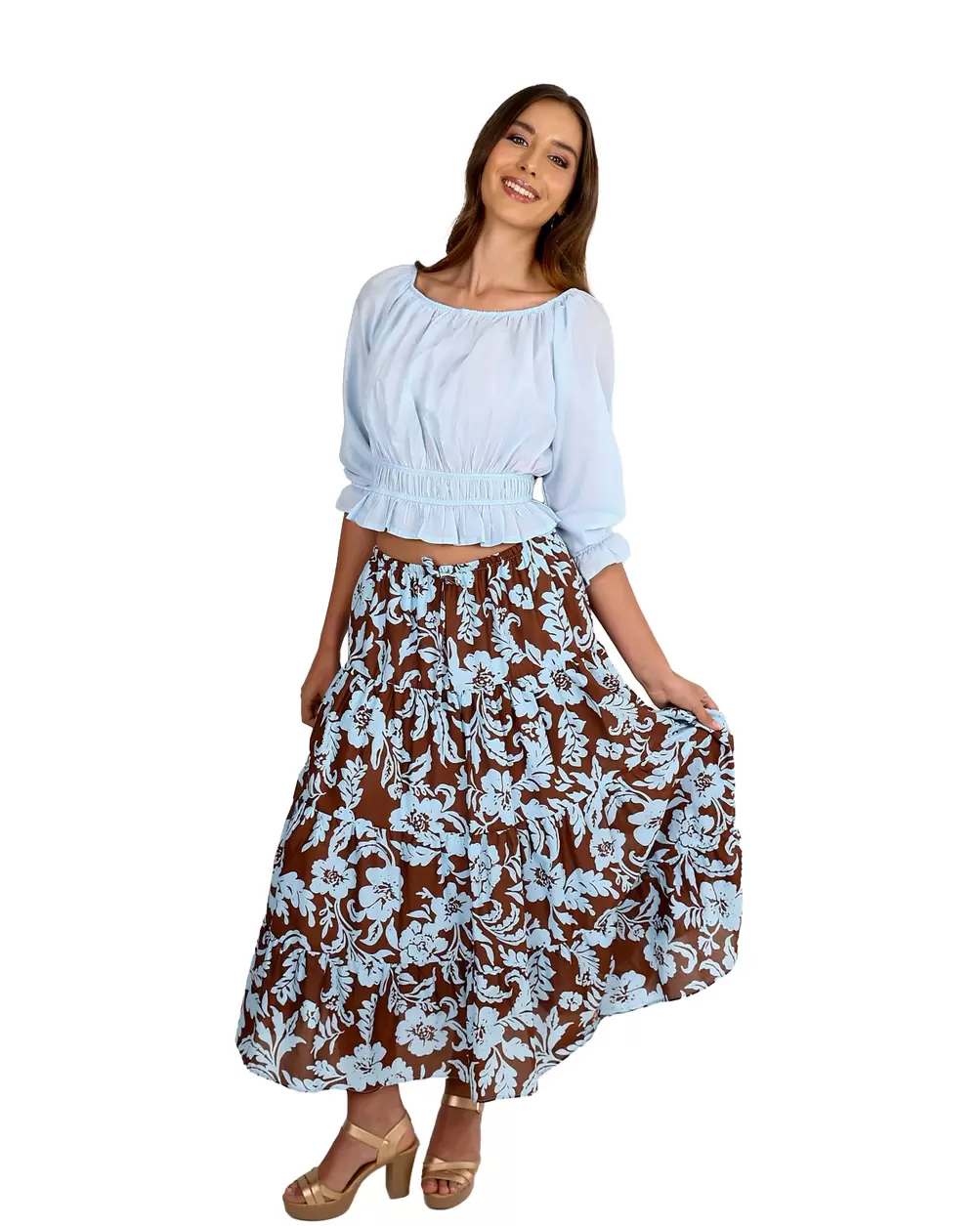 Mirelle Floral Tiered Cotton Maxi Skirt