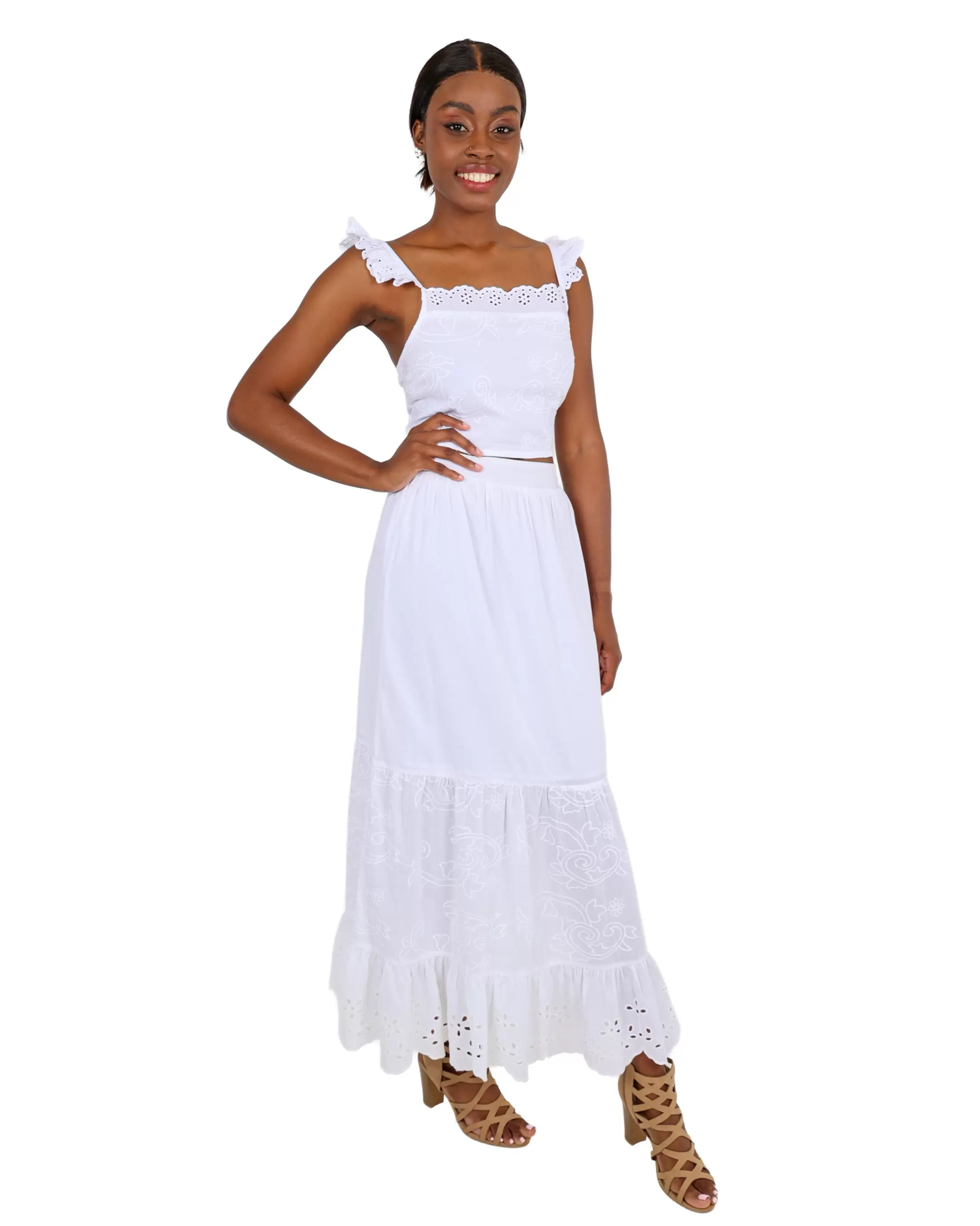 The Isla Embroidered Cotton Tiered Maxi Skirt