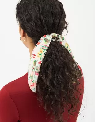 Postcard Print Scarf Hair Scrunchie