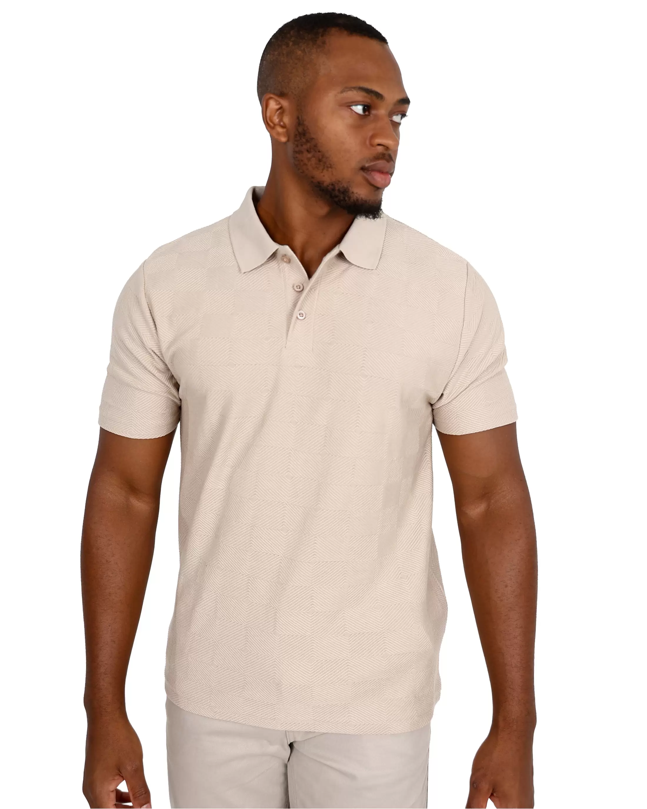 Short Sleeve Stone Jacquard Golfer