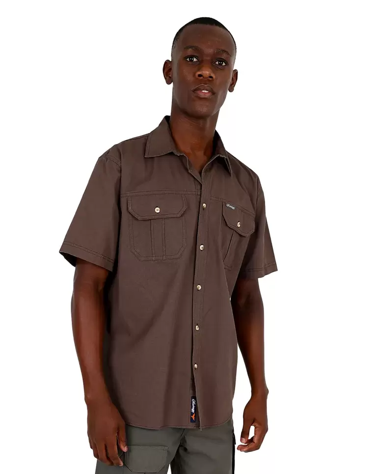 Okavango Short Sleeve Taupe Double Pocket Adventure Shirt