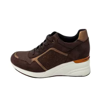 Jumbo Diamante Lace Up Wedge Sneaker - Brown
