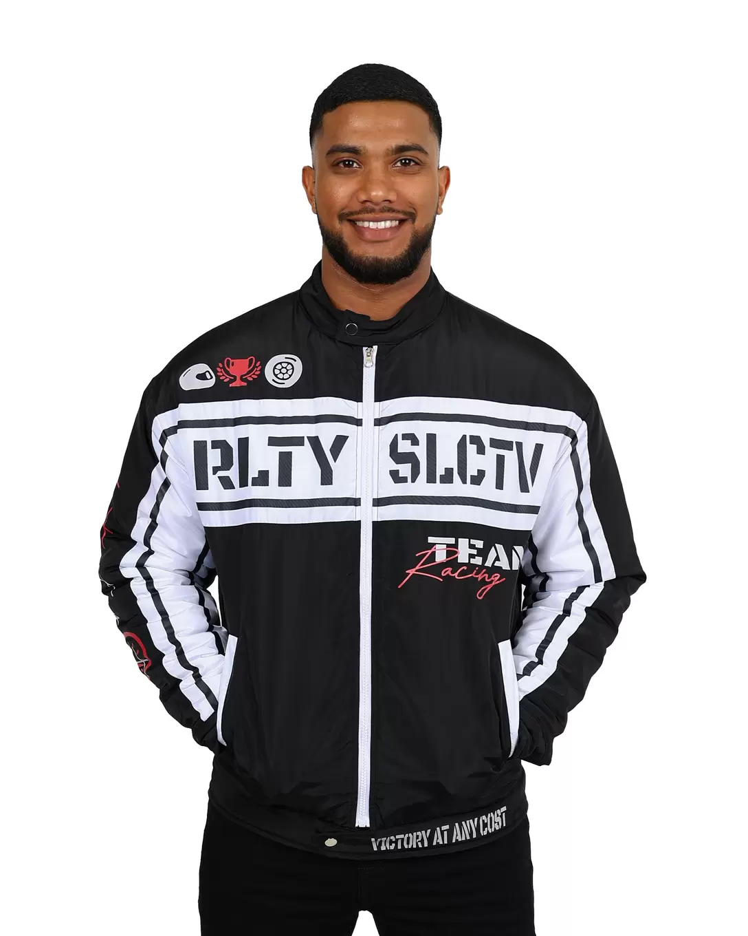Black & White Team Racing Biker Jacket