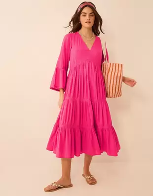 Lace Trim Midi Beach Dress Pink