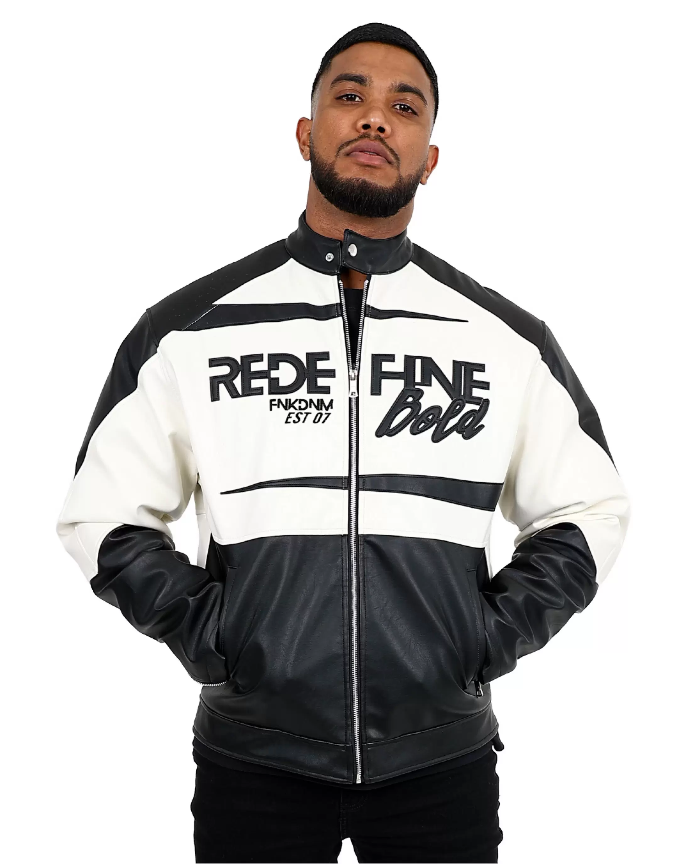 Funk Paneled Black & White Biker Jacket