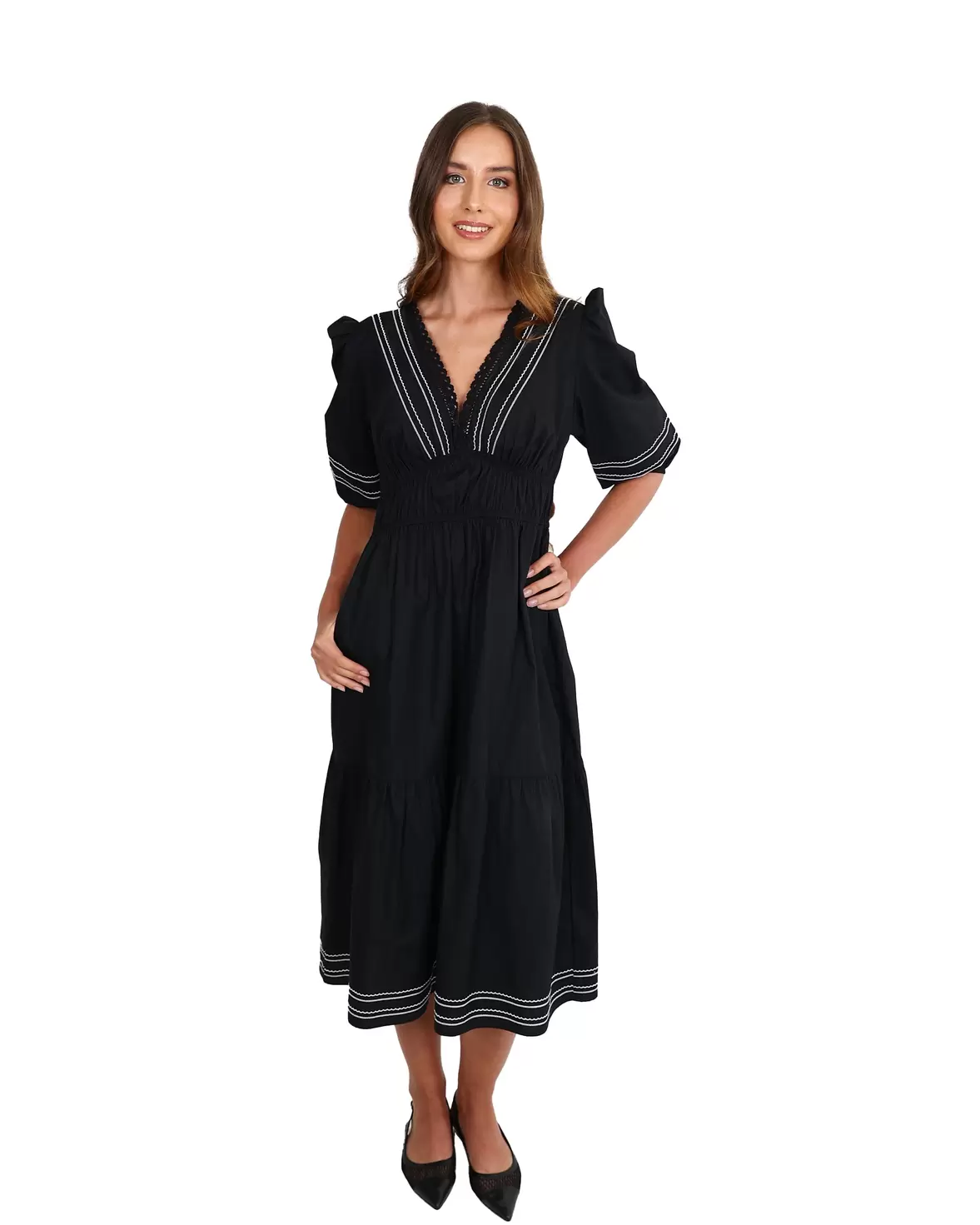 Midnight Embroidered Cotton Maxi Dress