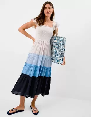 Colour Block Frill Maxi Dress Blue