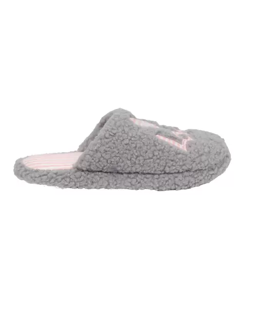 Grey Love Embroidered Push In Slipper