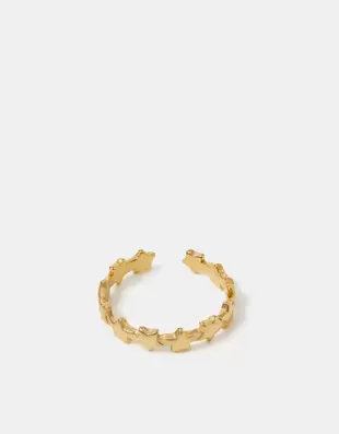 Stainless Steel Star Diamanté Adjustable Ring Gold