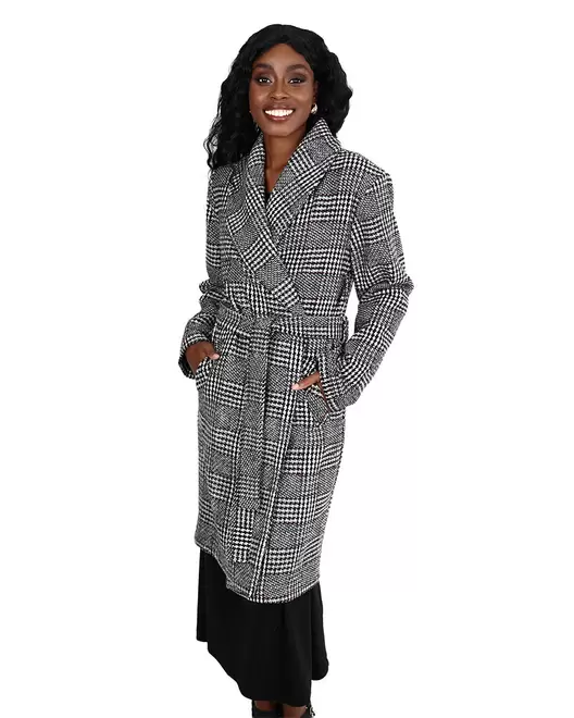 Checked Belted Wrap Coat