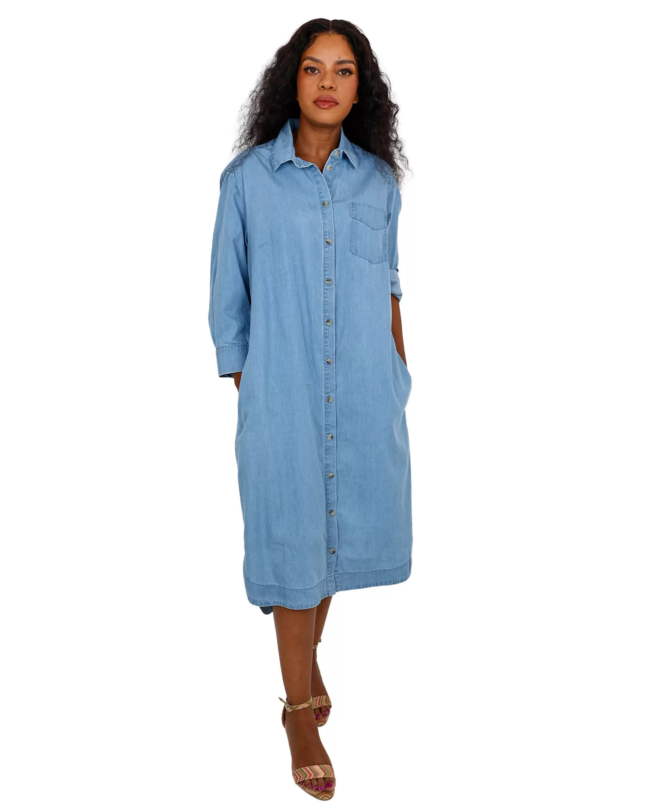 Light Indigo Chambray Denim Shirt Dress