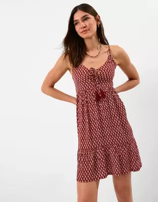 Flower Print Mini Dress Red