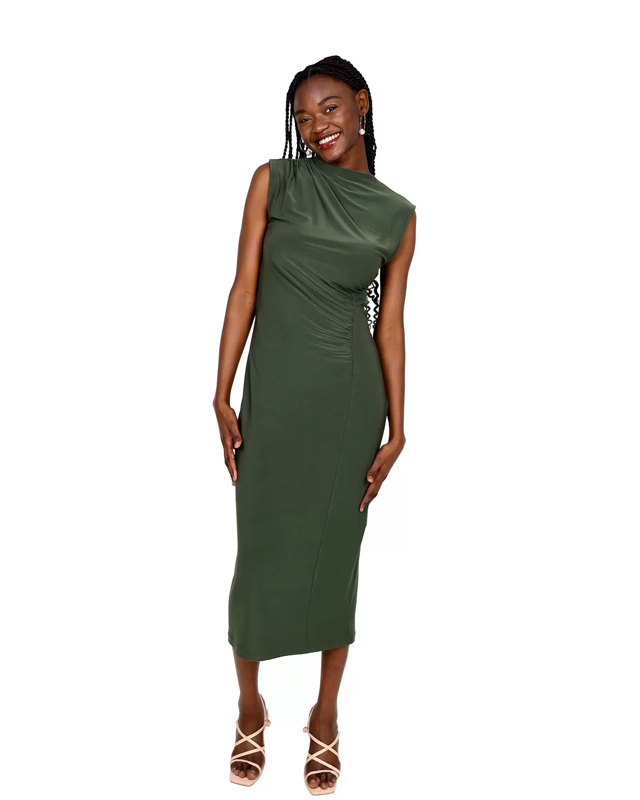 Sleeveless Side Ruched Bodycon Midi Dress