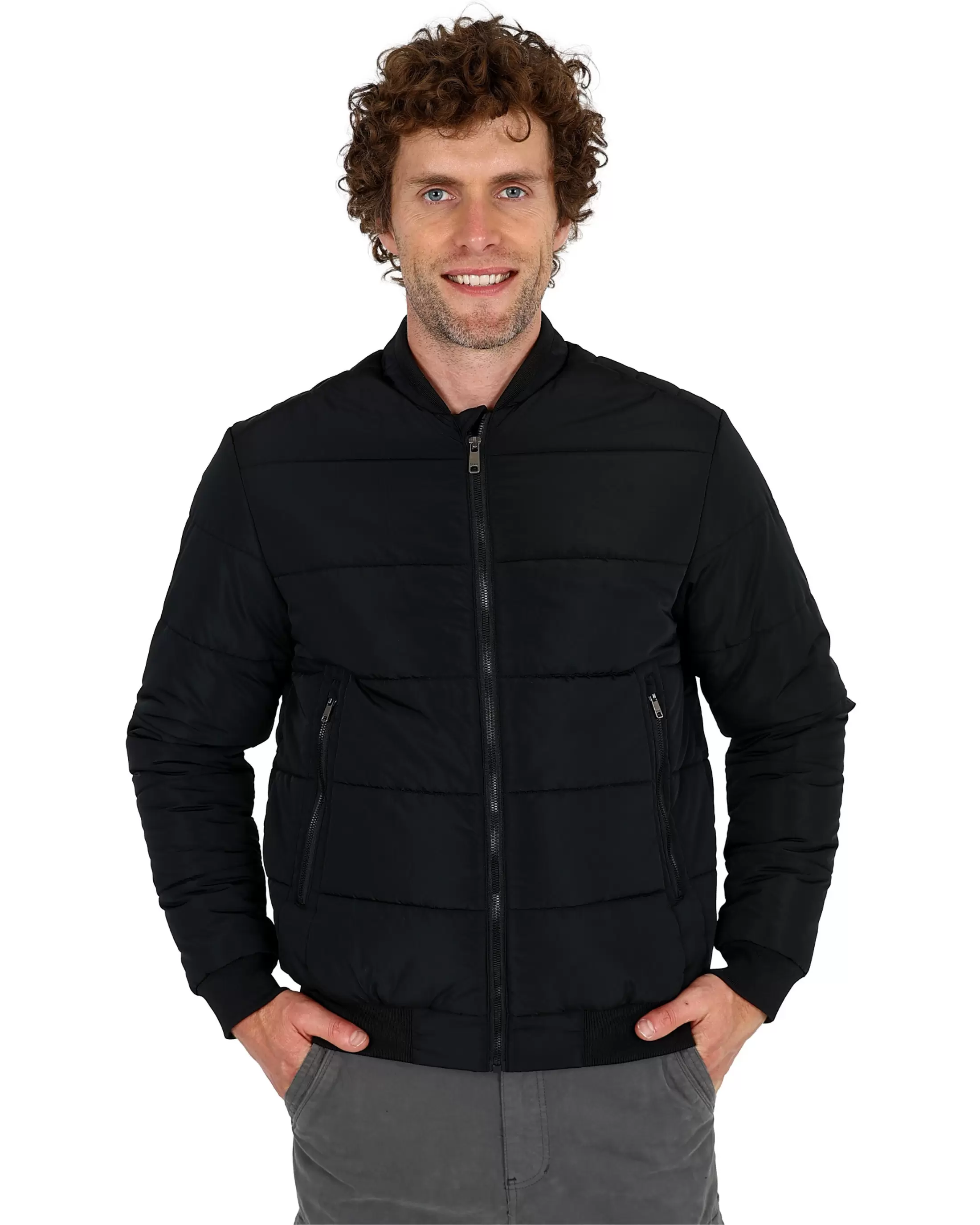 Black Linear Quilted Bomber Jacket