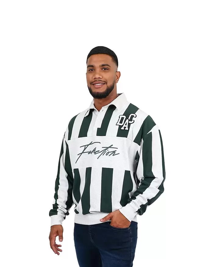 Long Sleeve Green & Grey Striped Rugby Inspired Golfer