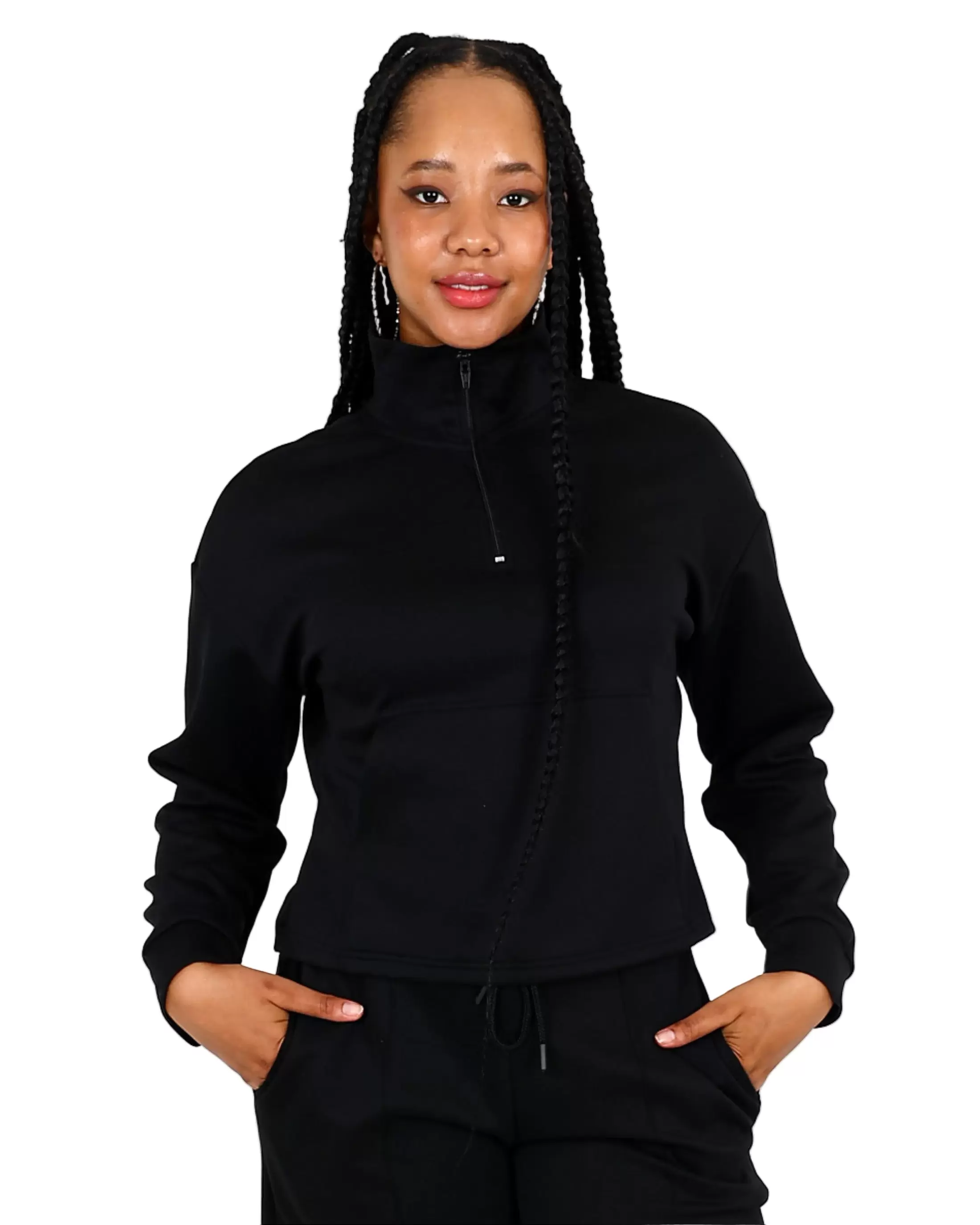 Black 3/4 Zip Soft Touch Active Top