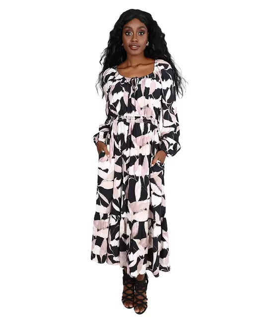 Ruched Waist Printed Maxi Dress