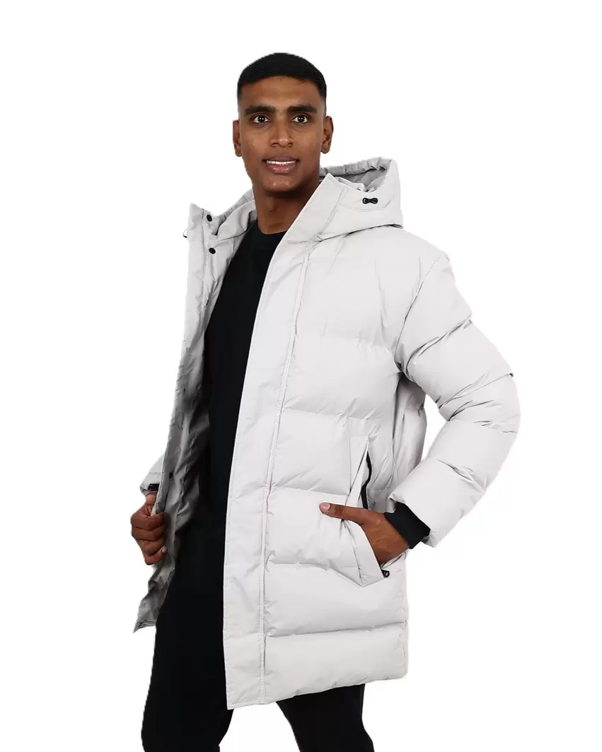 Stone Hooded Longer Length Puffer Jacket