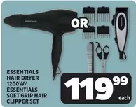 Essentials - ESSENTIALS HAIR DRYER 1200W/ESSENTIALS SOFT GRIP HAIR CLIPPER SET