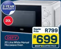 Defy - 20 Litre White Manual Microwave Oven