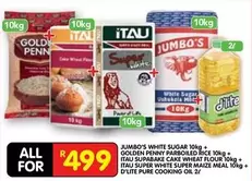 Jumbo - WHITE SUGAR 10kg + PARBOILED RICE 10kg + CAKE WHEAT FLOUR 10kg + SUPER WHITE MAIZE MEAL 10kg + PURE COOKING OIL 2/