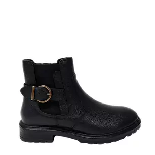 Gia Leather Buckle Ankle Boot - Black