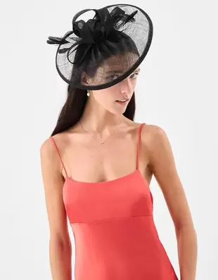 Bow Feather Disc Fascinator Black