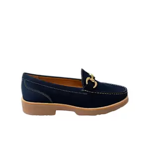 Gia Leather Horsebit Loafer - Navy
