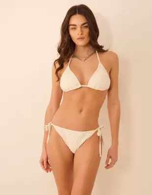 Crochet Tie Side Bikini Bottoms Ivory