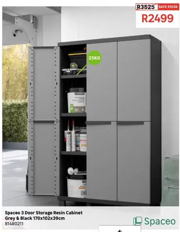 Spaceo 3 Door Storage Resin Cabinet Grey & Black 170x102x39cm