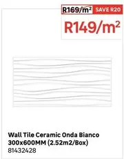 Wall Tile Ceramic Onda Bianco 300x600MM