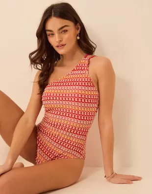 One Shoulder Crochet Swimsuit Multi