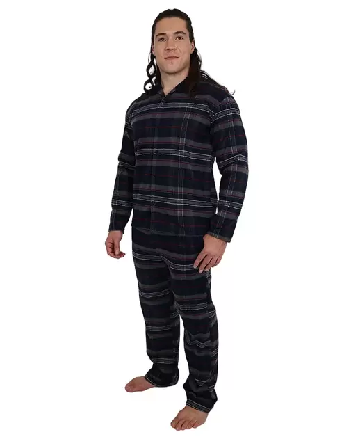 Long Sleeve Navy Large Check Flannel Long Pyjama Set