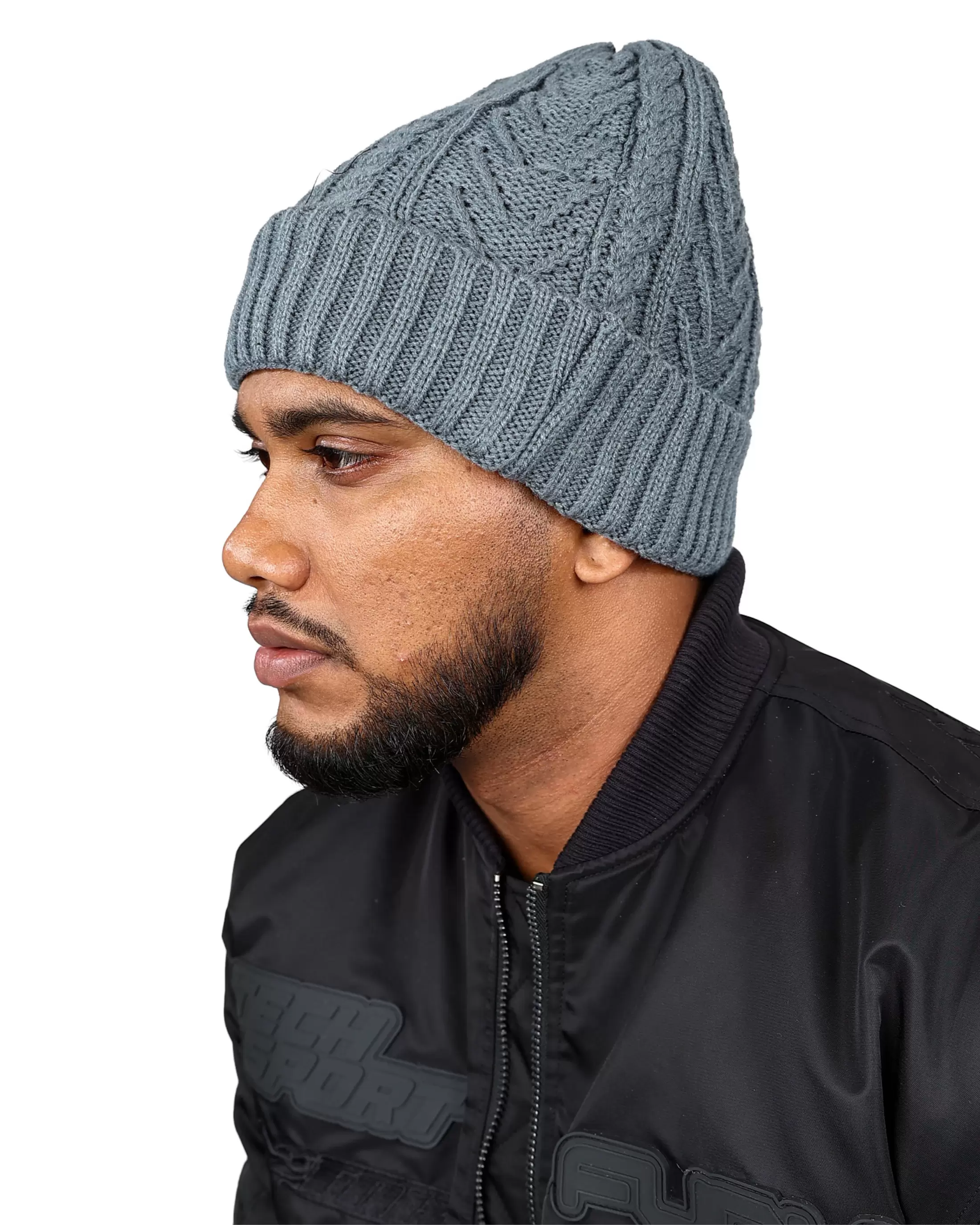 2 Pack Cable Knit Grey & Black Beanies