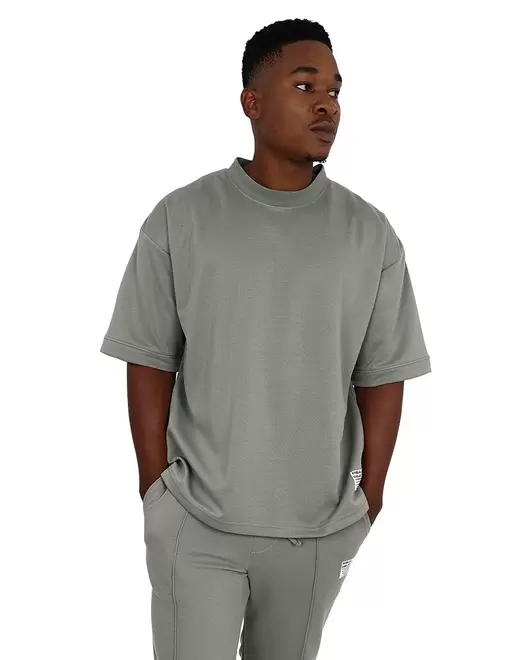 Short Sleeve Crew Neck Sage Pique Active Top