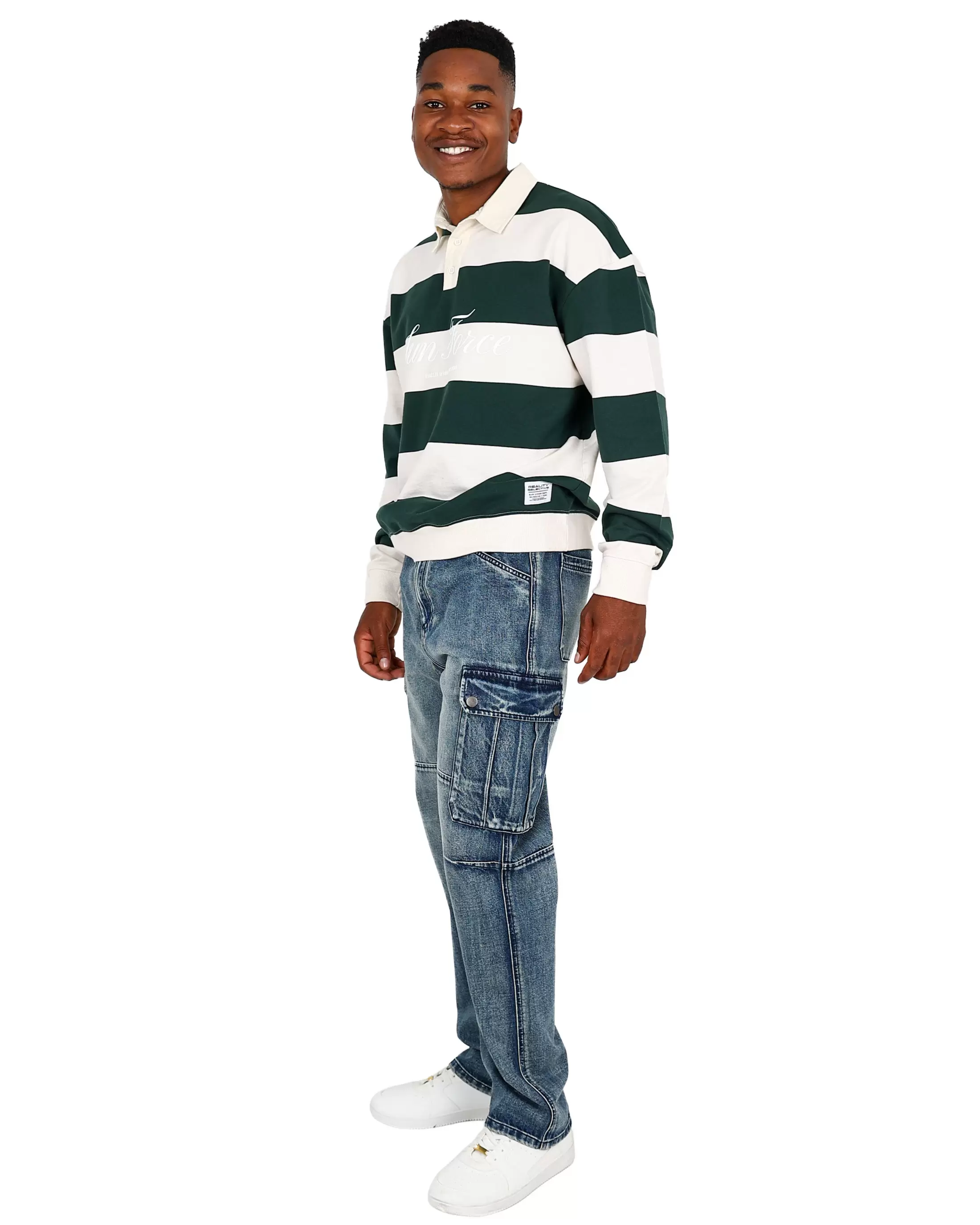 Blue Tea Stain Relaxed Fit Cargo Jeans