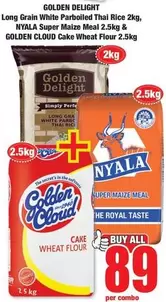 Golden Delight - Long Grain White Parboiled Thai Rice 2kg, Super Maize Meal 2.5kg, Cake Wheat Flour 2.5kg