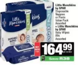 Spar - Little Munchkins Disposable Nappies or Pants Value Pack + Little Munchkins Baby Wipes