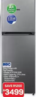KIC - Grey Fridge with Top Freezer KTF518/2GR