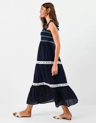 Smocked Lace Midi Dress Blue