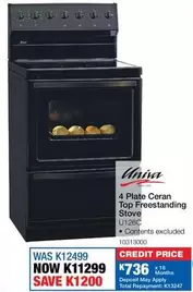 Univa - 4 Plate Ceran Top Freestanding Stove U126C