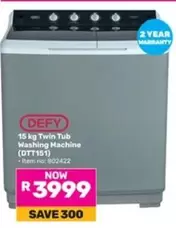 Defy - 15 kg Twin Tub Washing Machine (DTT151)