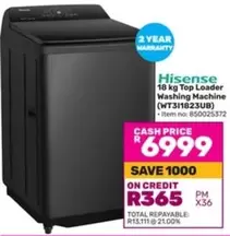Hisense - 18 kg Top Loader Washing Machine (WT311823UB)