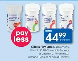 clicks - Supplements Vitamin C 20 Chewable Tablets, or Vitamin C, Vitamin D3, Immune Booster or Zinc 30 Tablets