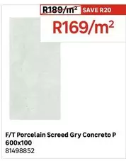F/T Porcelain Screed Gry Concreto P 600x100